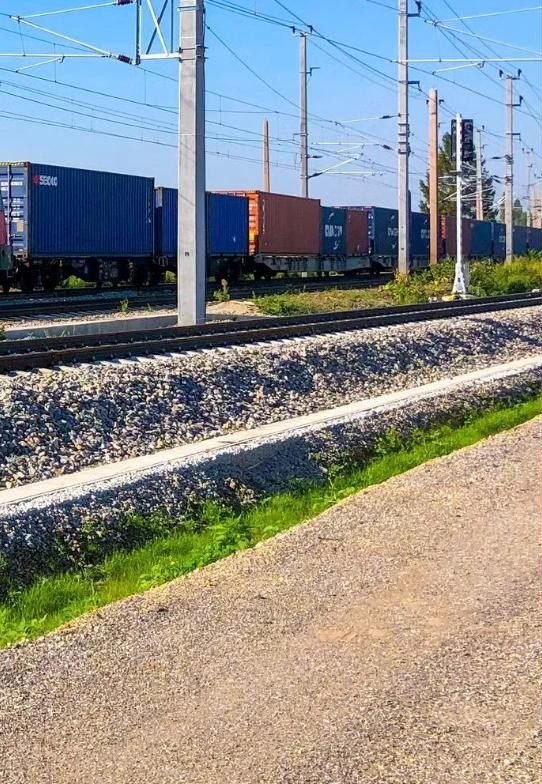 Güterwagen und Container an einer Gleisanlage